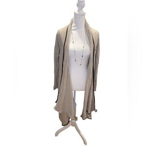 Cortland Park 100% Cashmere Cardigan w Leather Trim